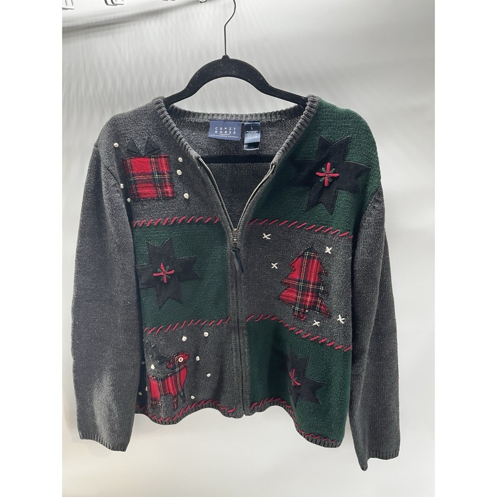 CRAZY HORSE Liz Claiborne Christmas Holiday Cardigan Sweater Women's Large